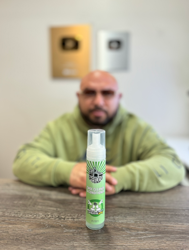 Shoelada Shoe Cleaner with Miguel on Table